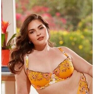 SAVAGE X FENTY Lacy Unlined Sz 44D Underwire MOD POPPY Floral Balconette Bra